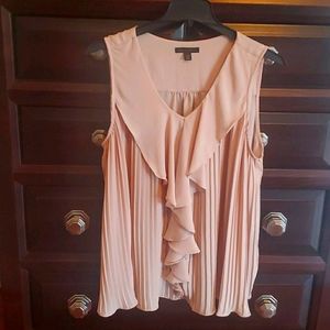 Ruffle Pleated Cream Sleeveless Tunic Top 2X